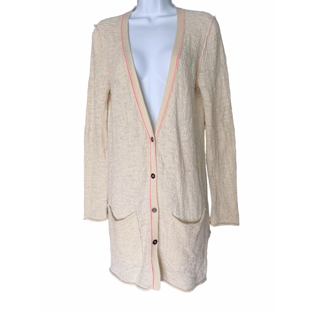 Free People Lightweight Long-Line Cardigan Women’s L Cream Pockets Wool Blend